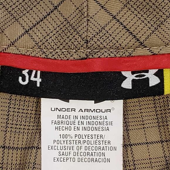 Under Armour UA Golf Shorts Men's Size 34 Tan Plaid Flat Front Performance - Picture 7 of 9